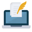 Illustration of a computer displaying a quill and paper (Media Site)